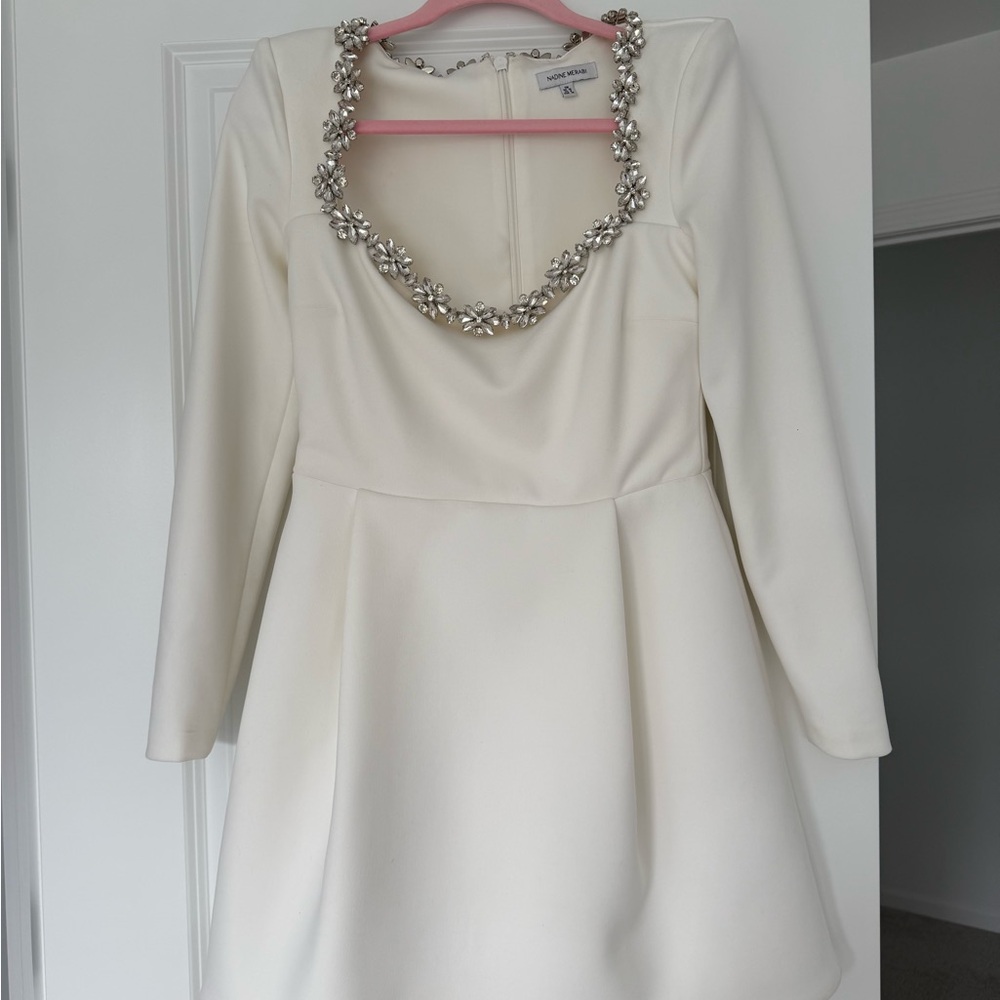 Nadine Merabi Kimberly Rhinestone Long Sleeve Mini Dress